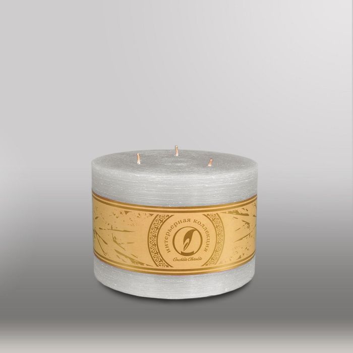 Свеча цилиндр "Рельеф", 150x105мм,  3 фитиля дымчато-голубой