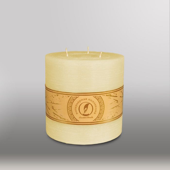 Свеча цилиндр "Рельеф", 150x150мм,  3 фитиля кремовый