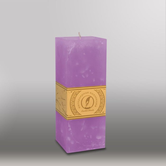 Свеча квадратная призма "Мрамор", 75х75х205мм,  сиреневый