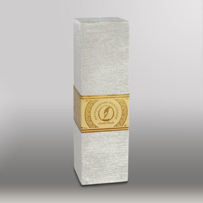 Свеча квадратная призма "Металлик", 75х75х250мм,  серебро