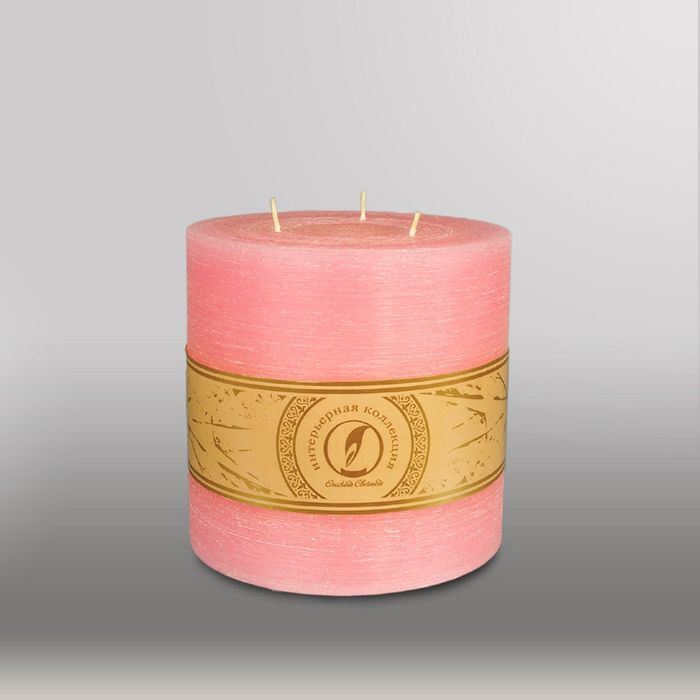 Свеча цилиндр "Рельеф", 150x150мм,  3 фитиля розовый