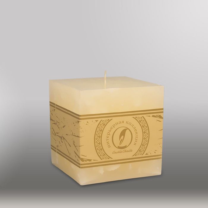 Свеча куб "Мрамор", 100мм,  кремовый