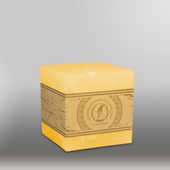 Свеча куб "Мрамор", 100мм,  желтый