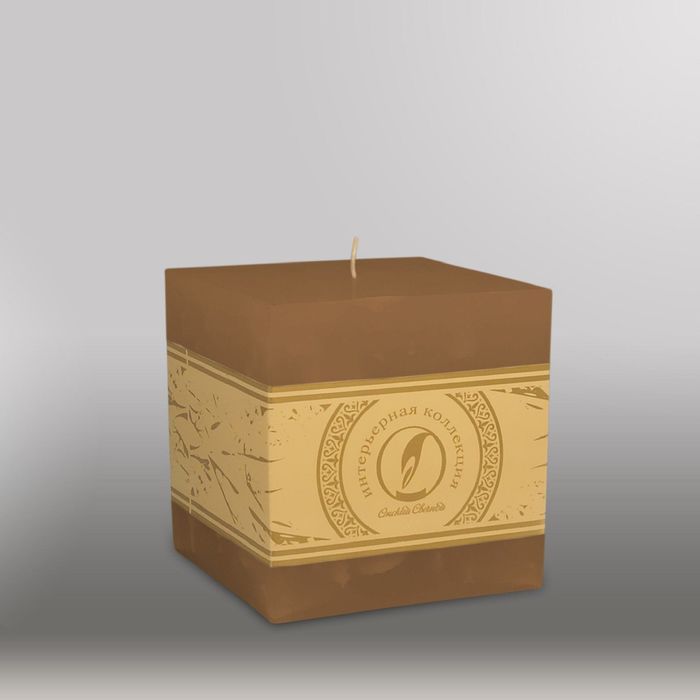 Свеча куб "Мрамор", 100мм,  коричневый