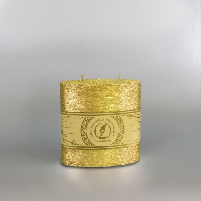 Свеча овальная призма "Металлик", 125х62х125мм,  2 фитиля золото