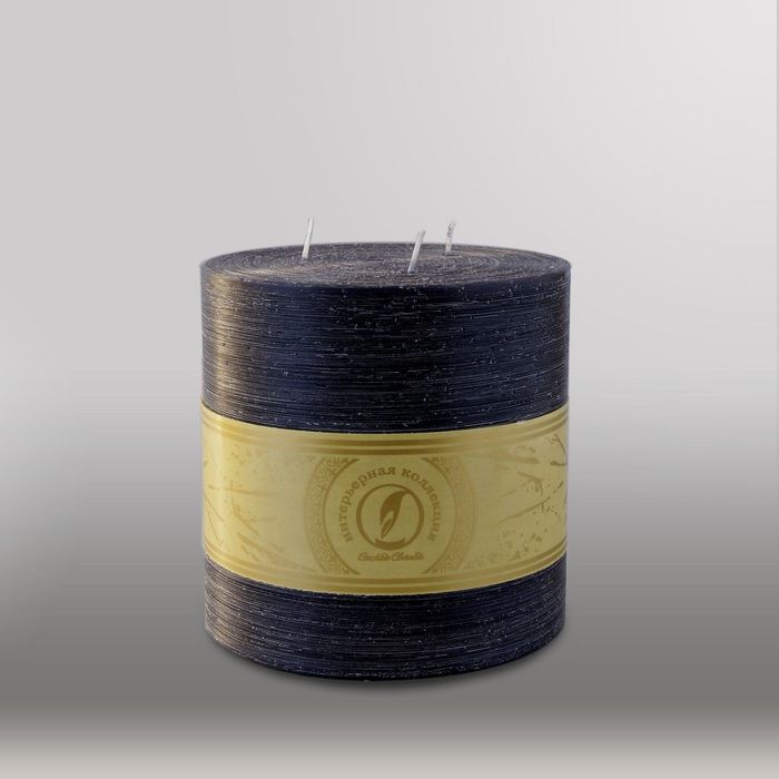 Свеча цилиндр "Рельеф", 150x150мм,  3 фитиля черный