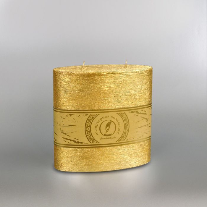 Свеча овальная призма "Металлик", 150х75х150мм,  2 фитиля золото