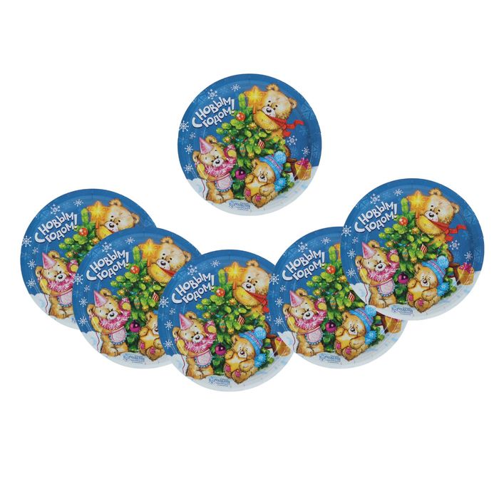 Тарелка бумажная "С Новым годом" косолапые друзья (18 см)