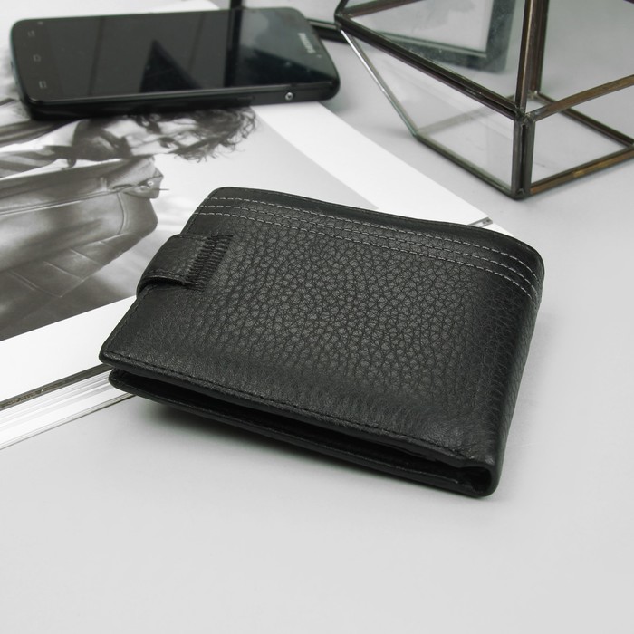 Портмоне мужское на кнопке, 3 отдела, отдел для карт, отдел для монет на магните, чёрное