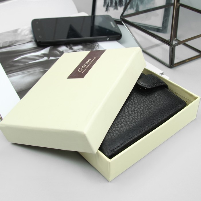 Портмоне мужское на кнопке, 3 отдела, отдел для карт, отдел для монет на магните, чёрное