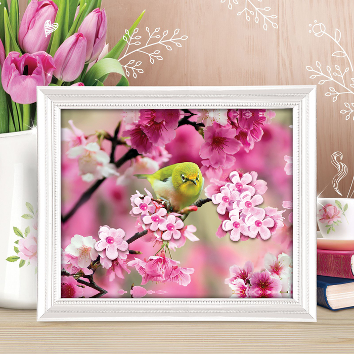 Роспись по номерам без подрамника "Птица", с бумажными элементами и бусинами, 40 х 30 см