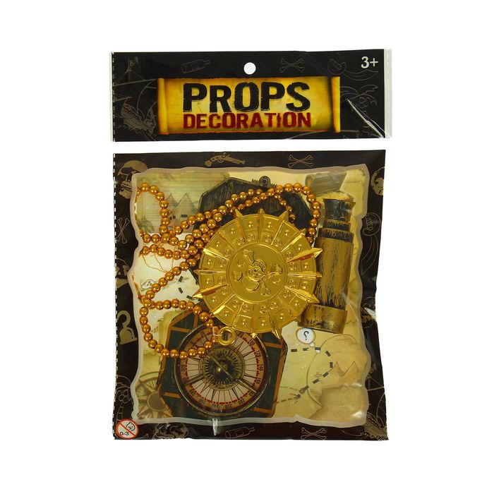 Набор пирата 3 предмета: труба, медаль, компас