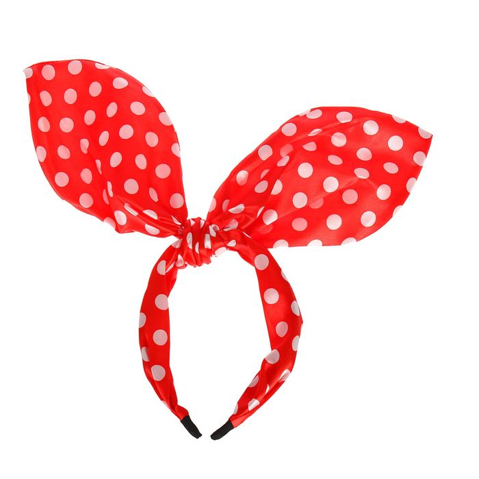 Карнавальный ободок "Ушки" в горох, цвет красный