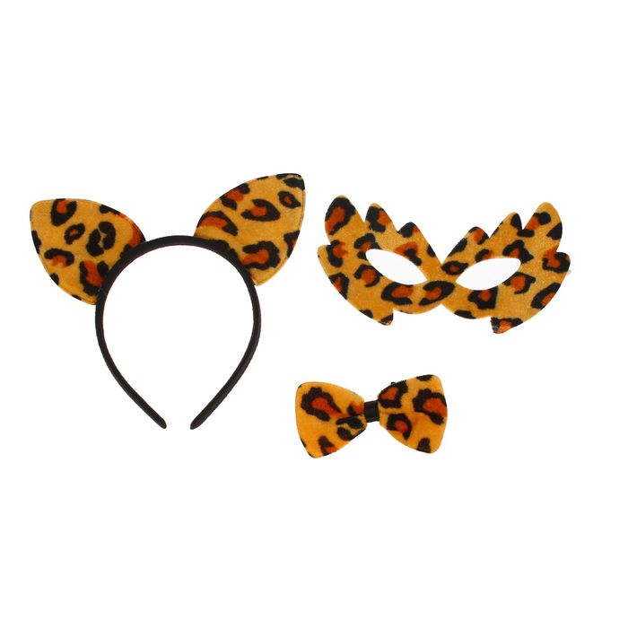 Карнавальный набор "Леопард" 3 предмета: ободок, маска, бабочка