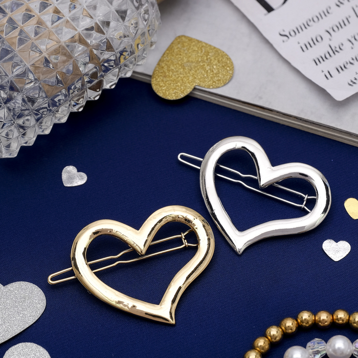 Зажим для волос &quot;Глянцевый металл&quot; сердце, микс