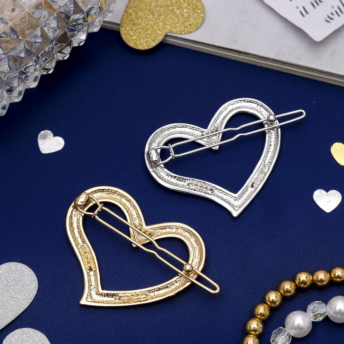 Зажим для волос "Глянцевый металл" сердце, микс