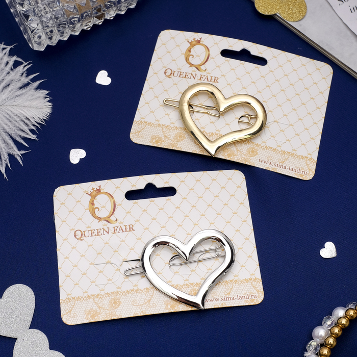 Зажим для волос "Глянцевый металл" сердце, микс