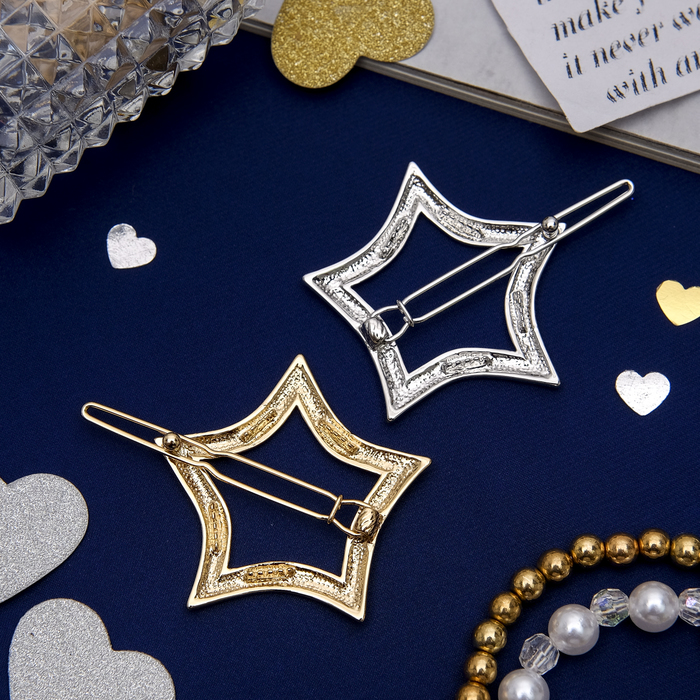 Зажим для волос "Глянцевый металл" звезда, микс