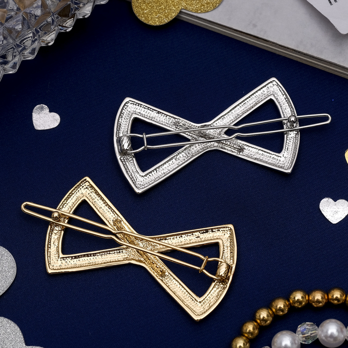 Зажим для волос "Глянцевый металл" бантик, микс