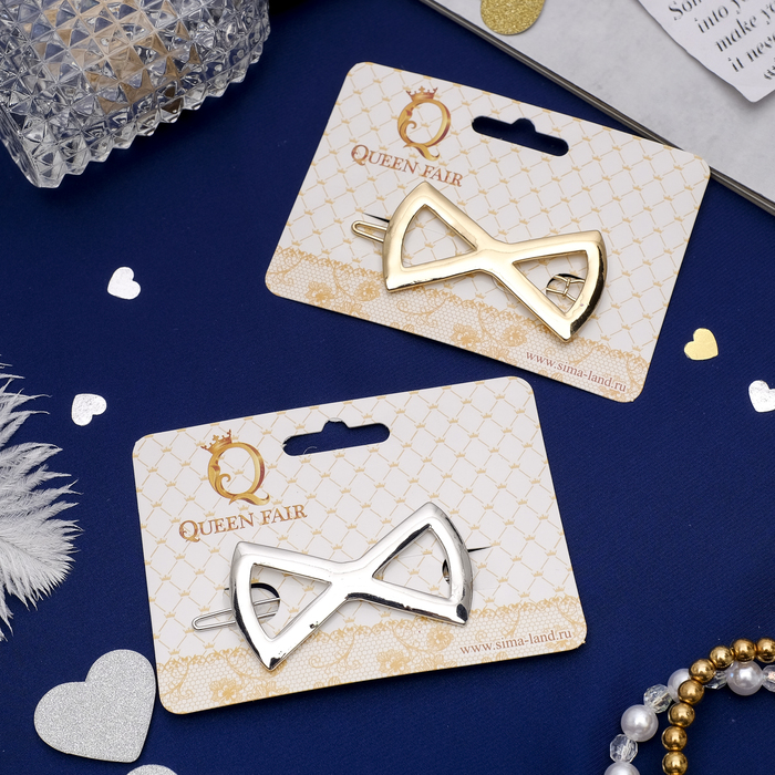 Зажим для волос "Глянцевый металл" бантик, микс