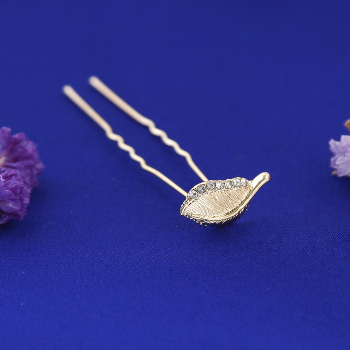 Шпилька для волос "Золотинка" листочек 6,2см