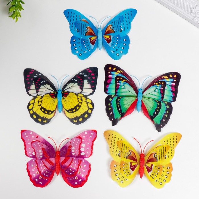Магнит пластик "Бабочка блестящая" двойные крылышки, МИКС 15х10 см