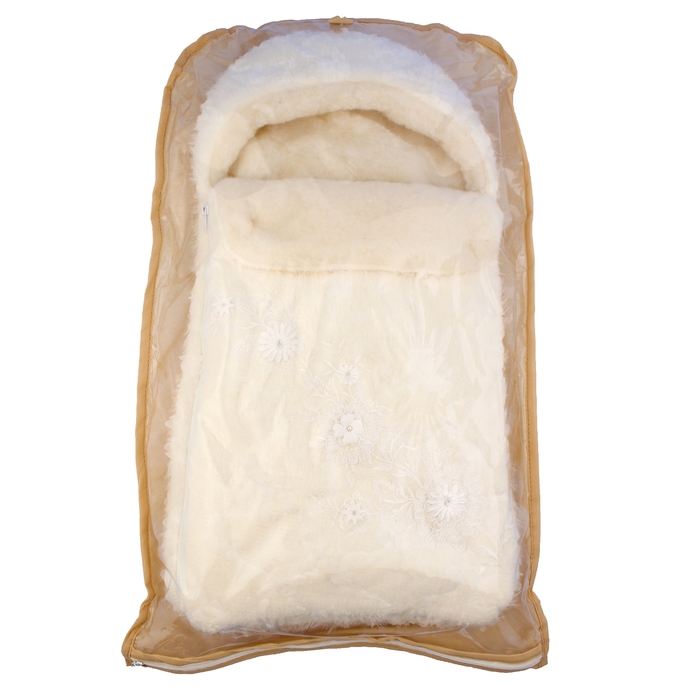 Конверт меховой с аппликацией, рост 62 см, цвет молочный К194