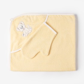 Набор для купания (полотенце-уголок, рукавица), размер 100х110 см, цвет жёлтый Ош