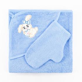 Набор для купания (полотенце-уголок, рукавица), размер 100х110 см, цвет голубой (арт. К24) Ош