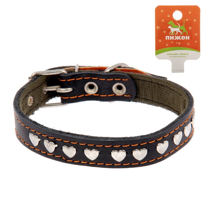 Ошейник комбинированный кожа/брезент, 54 х 2,5 см, украшенный микс видов и цветов