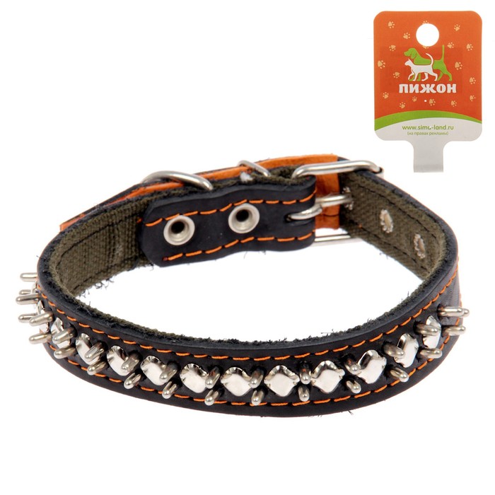 Ошейник комбинированный кожа/брезент "Ёж", 55 х 2,5 см МИКС ЦВЕТОВ