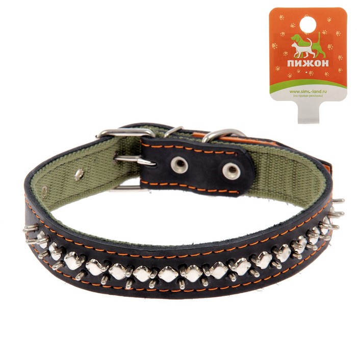 Ошейник комбинированный кожа/брезент "Ёж", 70 х 3,6 см МИКС ЦВЕТОВ