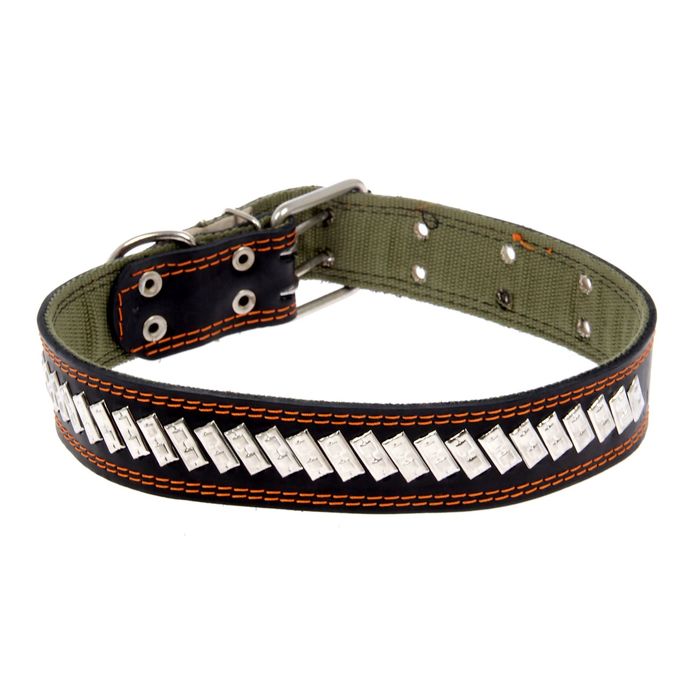 Ошейник комбинированный кожа/брезент, 83,5 х 4,5 см, украшенный, микс видов и цветов