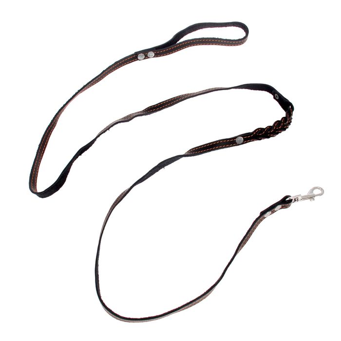 Поводок кожаный однослойный с переплетом, 2.2 м х 1,5 см