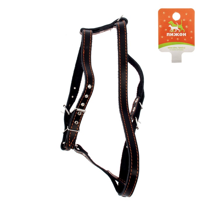 Шлейка кожаная "Прогулочная", 2 см, обхват шеи 46-58 см, обхват груди 78-85 см