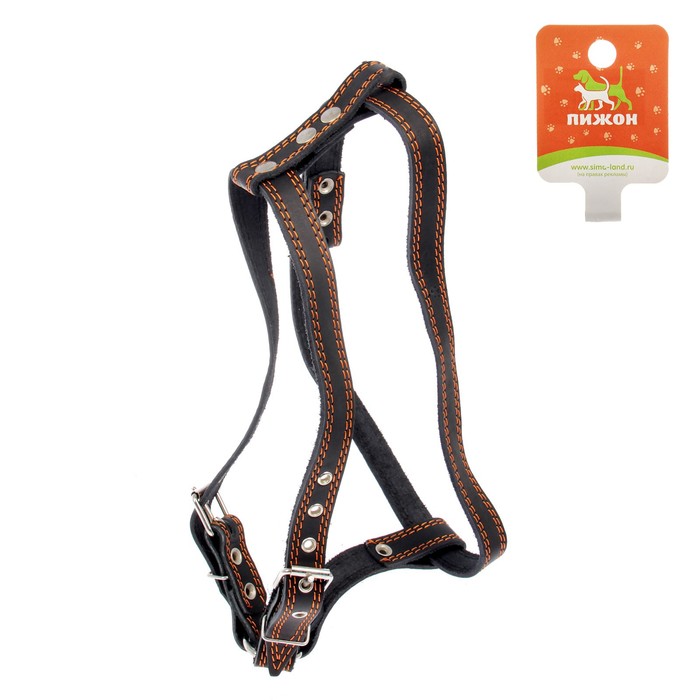Шлейка кожаная "Прогулочная", 2,5 см, обхват шеи 57-76 см, обхват груди 74-84 см