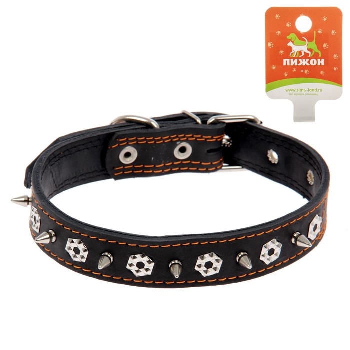 Ошейник кожаный двухслойный шипованный, 65 х 3 см МИКС ЦВЕТОВ