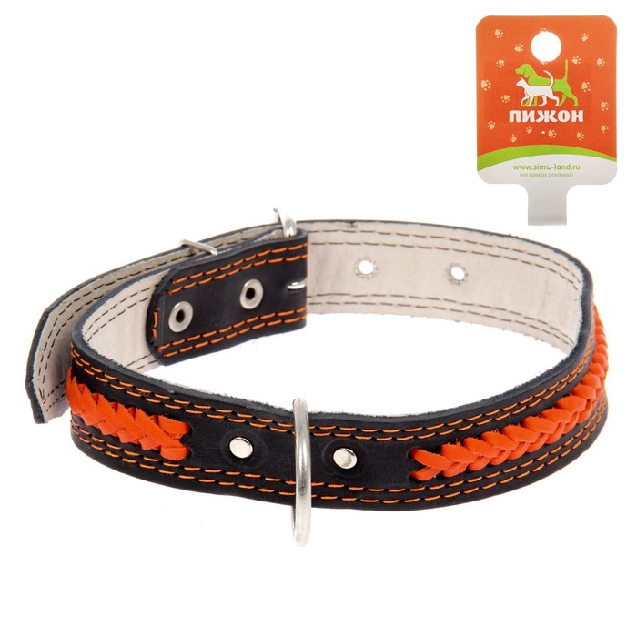 Ошейник кожаный двухслойный "Коса", 72 х 3,6 см  микс видов и цветов