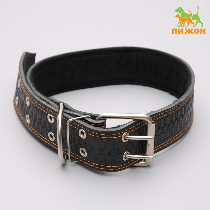 Ошейник кожаный с тиснением на синтепоне, 85 х 4,5 см микс цветов