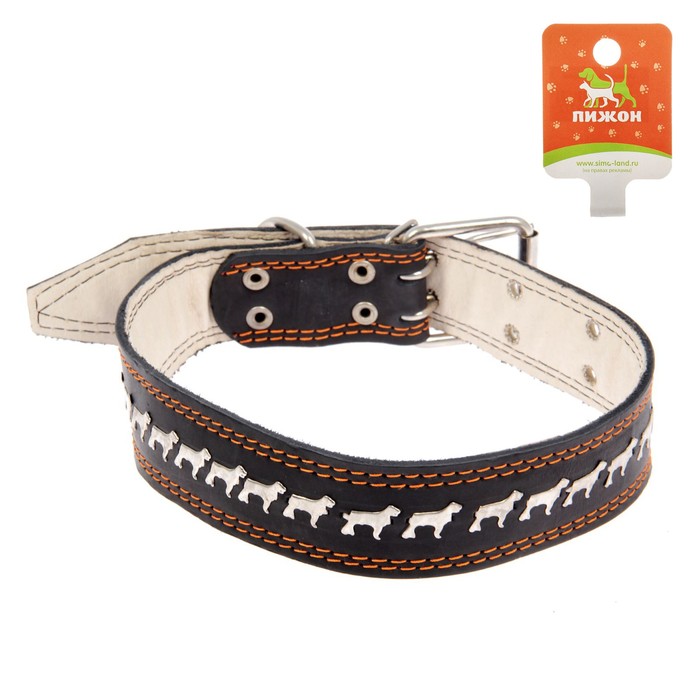 Ошейник кожаный двухслойный украшенный, 83 х 4,5 см МИКС ЦВЕТОВ И ВИДОВ