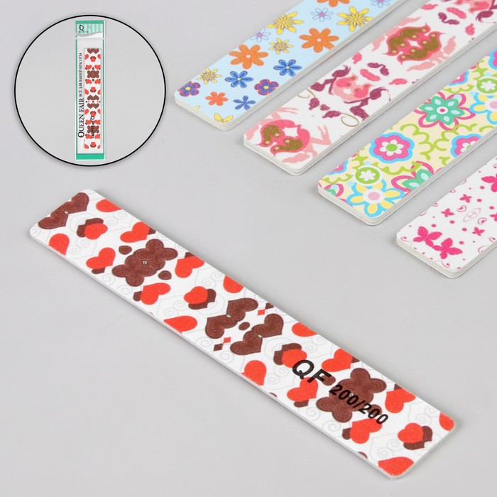 Пилка-наждак "Ассорти", абразивность 200/200, 18см, широкая, рисунок МИКС