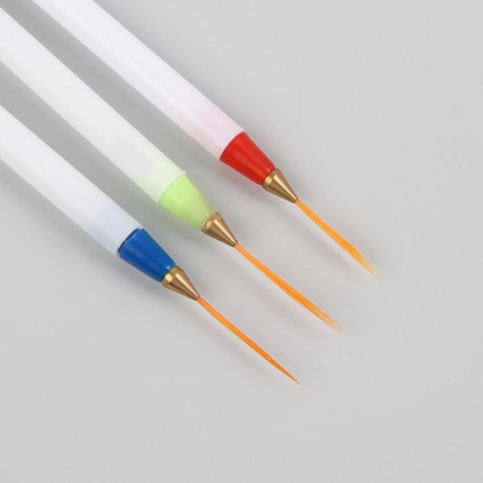 Набор кистей для дизайна ногтей, 3шт, цвет белый