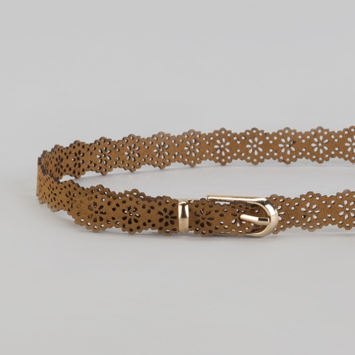 Ремень женский "Ажур", пряжка под золото, ширина - 1,5см, коричневый