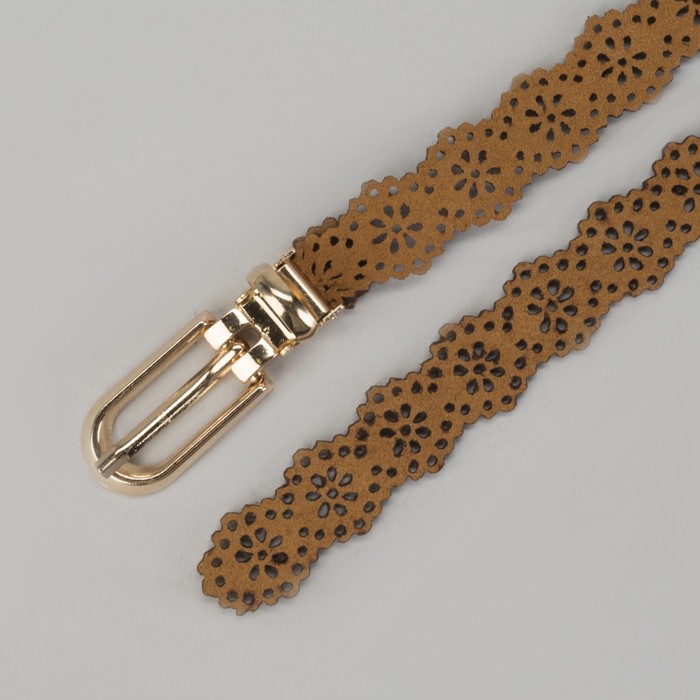 Ремень женский "Ажур", пряжка под золото, ширина - 1,5см, коричневый