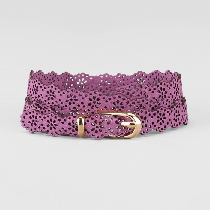 Ремень женский "Ажур", пряжка под золото, ширина - 1,5см, сиреневый