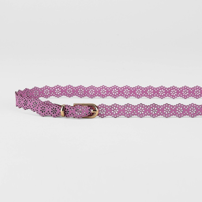 Ремень женский "Ажур", пряжка под золото, ширина - 1,5см, сиреневый