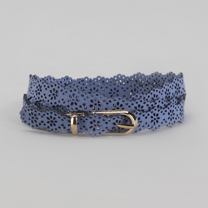 Ремень женский "Ажур", пряжка под золото, ширина - 1,5см, голубой