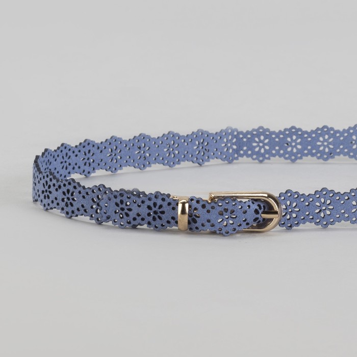 Ремень женский "Ажур", пряжка под золото, ширина - 1,5см, голубой