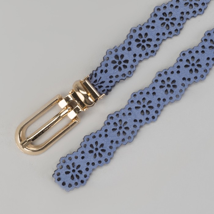 Ремень женский "Ажур", пряжка под золото, ширина - 1,5см, голубой