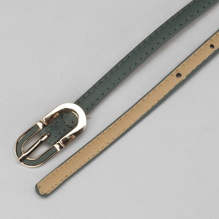 Ремень женский гладкий, пряжка под золото, ширина - 1см, зелёный
